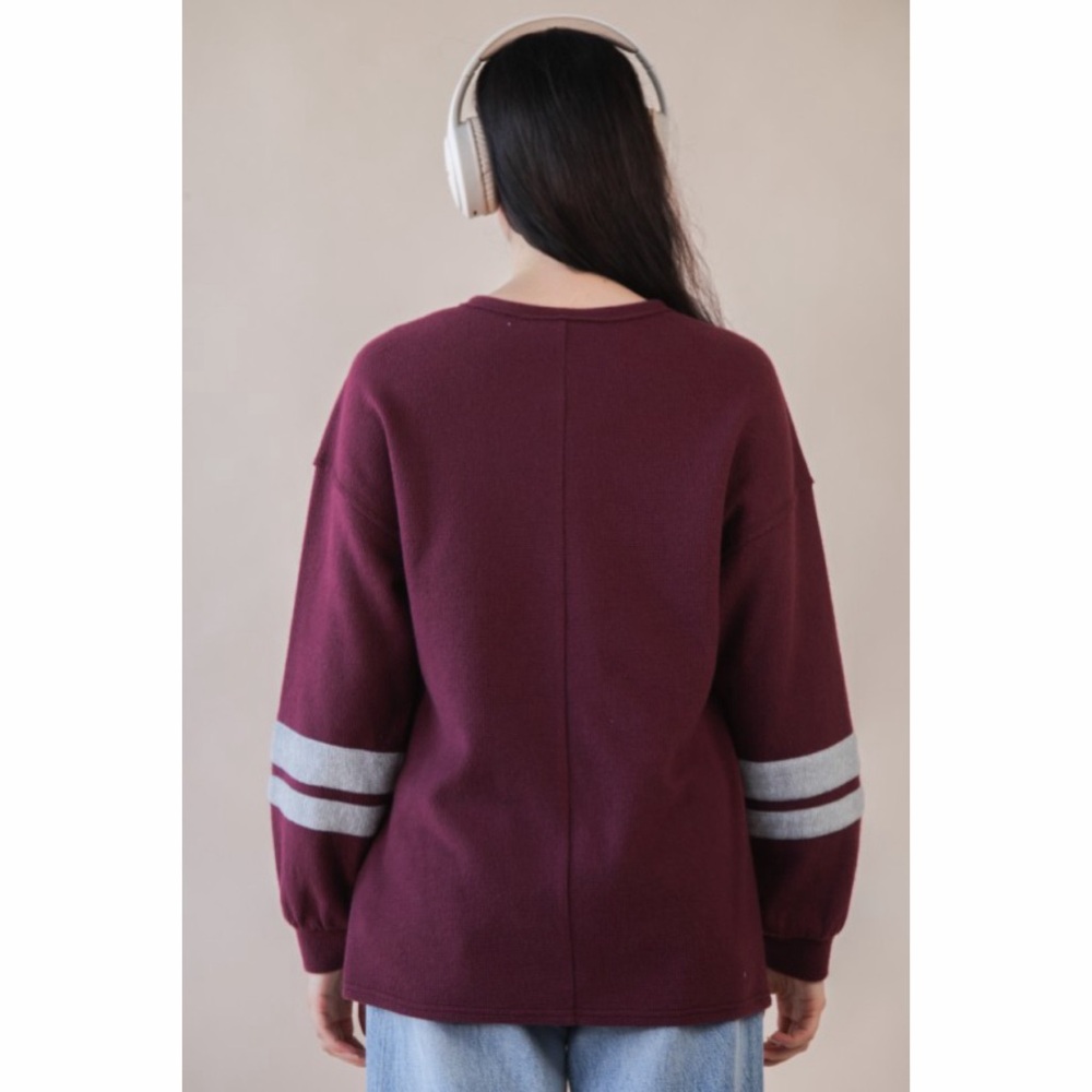NEW! Burgundy Oversized Graphic Soft Graphic Knit Top! - Picture 5 of 5